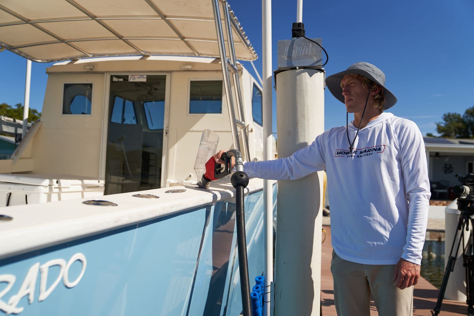 Close-up of boat engine fuel system