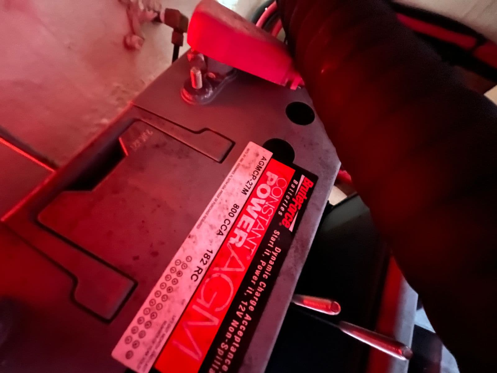 Original BatteryForce Constant Power Group 27 AGM battery label, 800 cold cranking amps